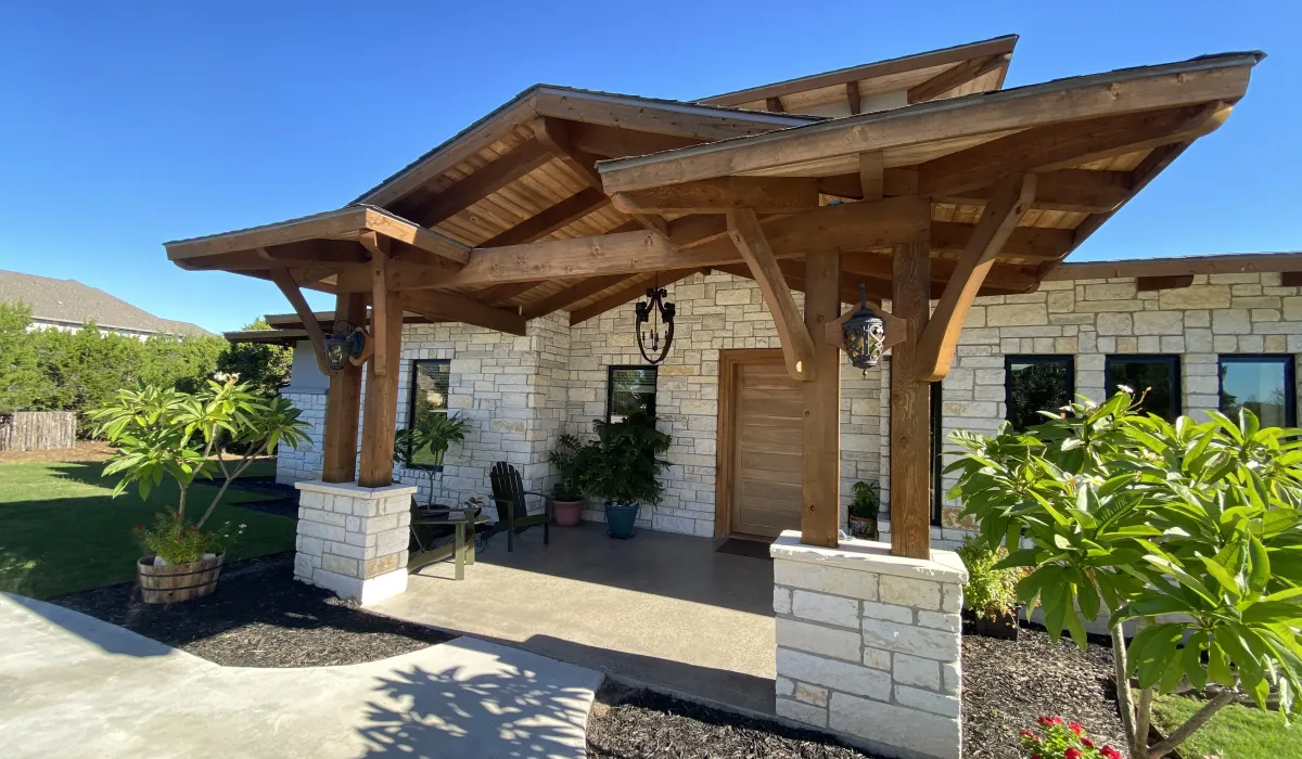 Solid-roof covered patio structure built for year-round use in Austin, TX