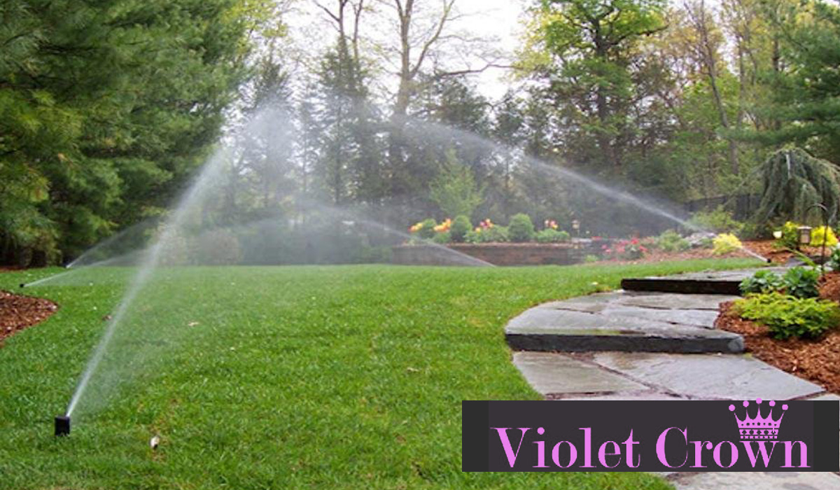 automatic sprinklers in a garden