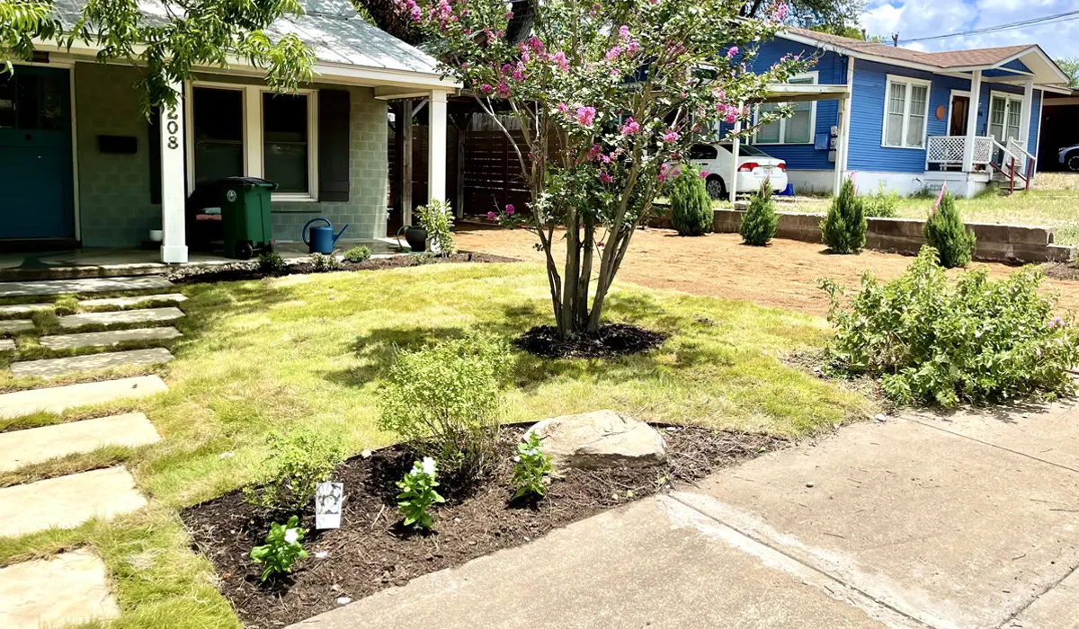Residential front yard landscaping services.
